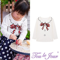 Toullejour girl clothes obediently female student petals round collar floating with printed long sleeves knit bottom T-shirt