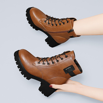 High-heeled shoes chunky-heel tube Martin boots British 2020 nian autumn and winter nv xue zi new wild brown boots