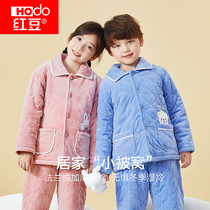 Red Bean Children Clip Cotton Pyjamas Home Clothing Plus Suede Thickened Baby Boy Girl Warm Flannel Suede Suit Thick