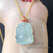 Myanmar natural jadeite A goods design high ice clear bottom lion pendant women pendant 18K gold