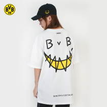 Dortmund BVB Summer new small crowdwave retro style men short sleeve lovers white Harlander t-shirt loose