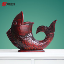 Modern Chinese living room porch ornaments creative home accessories retro wood carved fish crafts shop opening gifts