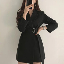 SANDRO moscoloni2021 Spring and Autumn Lean Inglent Wind Female Ensemble Belt Black Dress Woman Little Suit