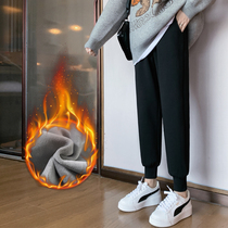 Plus velvet pants children autumn and winter 2021 sports pants loose bunches feet middle school students warm and thick casual Harlan pants