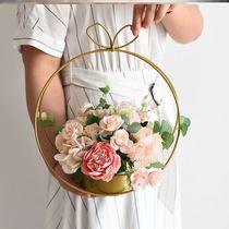 Metal flower basket gold-plated flower arrangement flower rack Flower basket wrought iron portable floral material gift box cake flower rack geometric simplicity