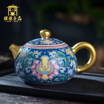 Jingdezhen ceramics Full hand painted enamel color Xishi pot handle pot Tea pot Kung Fu tea with large capacity kettle single pot