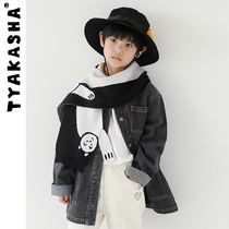 (Black and White Bear Series) TYAKASHAKIDS Takasha childrens scarf bib neck fun illustration black and white scarf