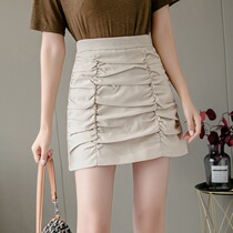  Design sense short skirt womens 2021 summer new high waist slim slim irregular folds A-line hip skirt