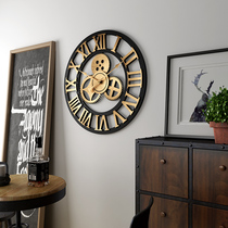 Gear wall clock loft industrial mechanical wind vintage clock hollow out living room clock shop decoration silent creative table