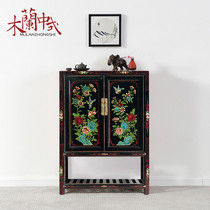 New Chinese style painted shoe cabinet black paint classical 2-door entrance foyer locker living room side cabinet retro furniture customization