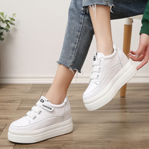 2021 spring autumn genuine leather small white shoes magic sticker 100 hitch and 8cm inner heightening womens shoes thick bottom pine pastry casual shoes