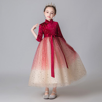 Little girl Chinese host catwalk evening dress girl princess dress puffy gauze childrens wedding piano performance