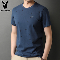 Playboy short-sleeved t-shirt men 2022 new summer round neck printed bottoming shirt Korean version of slim half-sleeved T-shirt