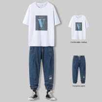 New Exploits Base Pure Cotton Short Sleeve T-Shirt Male Summer Suit Ins Tide Fluid Shirt Man Outfit Set With Handsome