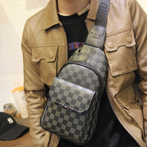 Tide brand new men Korean casual retro all-match Plaid chest bag shoulder shoulder bag leather small backpack men