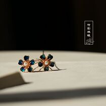 Ming headdress fired Blue small flower hairpin basic Hanfu accessories simple hairpin daily hairpin Chinese style embellishment