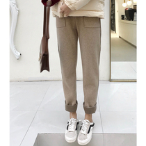 Halonini Harun woolen pants women autumn and winter 2018 new Korean loose carrot pants elastic waist slim pants