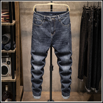Autumn New Cat must scrape washed jeans mens trend slim feet mens elasticity thin boys trousers