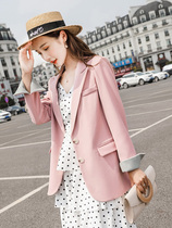 Pink small suit jacket female 2021 spring and autumn British style Korean version fashion casual professional ladies suit top