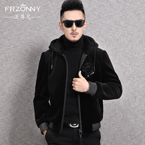 Wool coat mens short fur leather jacket Haining fur Korean slim hooded sheep cut jacket