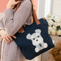 New cute Schnauzer cartoon candy casual shoulder bag portable canvas bag womens big shopping bag 810006