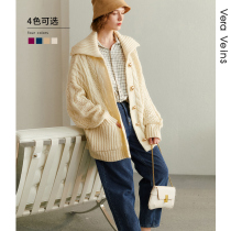 Big lapel thick thread twist sweater coat 2021 Autumn New loose wear lazy thick knit cardigan women