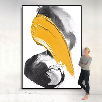 Hand Painted Oil Painting Hyun Guan Decoration Painting Modern Minimalist Abstract Solid Yellow Color Block Corridor Light Extravagant Background Wall Hanging Painting