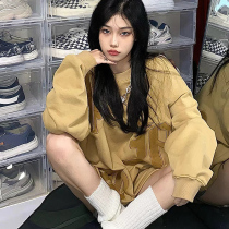 Autumn Winter Thickening Plus Suede Embroidered Round Collar Necropolis Lovers Falling Shoulders Loose Sleeve Head Long Sleeve Winter Casual Big Code Women Dress