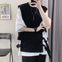 Irregular Deconstruction Splicing Wearing Vest Men's Workwear Summer Simple ins Fashion Hip Hop Blouse Jacket