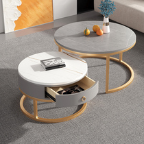 Rock board coffee table Light luxury modern small apartment living room household simple telescopic round size combination Marble coffee table