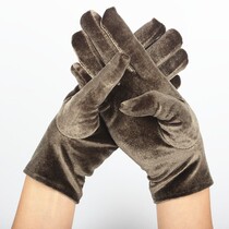 Autumn and winter womens manicure gold velvet elastic Luo mouth flat mouth gloves warm sexy high elastic silky ride  