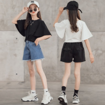 Zhongda childrens summer new black cotton flared sleeve tight top girls short knitted bottoming shirt t-shirt ins