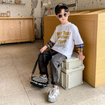 Boys  autumn T-shirt fake two-piece letter printing long-sleeved 2021 new childrens base shirt foreign style top tide