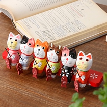 Nordic style wooden lucky cat ornaments cute cat kitten fishing desktop decoration creative birthday gift
