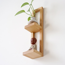 New Chinese style home wall hanging decoration tea room wall storage rack study room solid wood wall rack Zen decoration rack
