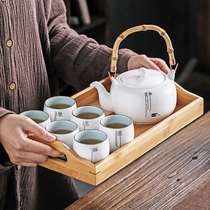 Chinese white porcelain tea set set household ceramic teapot tea cup office meeting guest tea maker Zen lifting beam pot