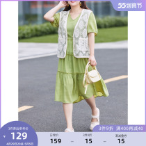 MsShe Big Code Womens Dress 2022 New Summer Dress Fat Mm Good Hitch A Micro V Collar Embroidery Lace Short ManA Jacket