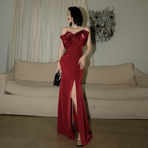 Sling small evening dress female banquet temperament light luxury dress red celebrity high-end usually wear dress autumn