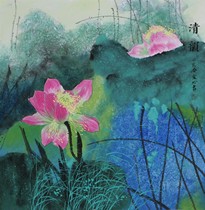 G12 Four-foot bucket square splashing color freehand flowers and birds(532)Chinese painting lotus calligraphy and painting hand-painted models
