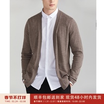 Early spring knitted jacket breathes pure wool yarn elegant camel color men's knitted cardigan DAZ614