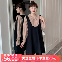 Autumn and winter new foreign style thin plaid splicing long-sleeved fake two-piece dress women out hot mom age-reducing maternity dress