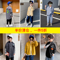Broken clearance boy autumn shirt jacket 2021 new childrens clothing childrens foreign style coat Spring and Autumn style Korean tide
