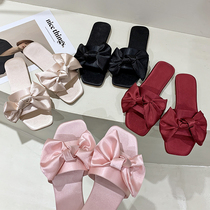 Bow spring summer new wedding bridesmaid slippers female bridal satin red slippers wedding bridal morning gown with shoes
