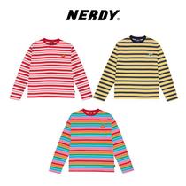 Korea NERDY rainbow stripes youth have you 2 wearing cute with loose long sleeve T-shirt base Shirt Spot