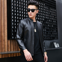 Breaking code leakage mens leather jacket jacket jacket stand collar slim leather motorcycle Korean version of young handsome