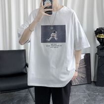 Astronaut T-Shirt Male Short Sleeve Tide Card 100 Hitch Boys Half Sleeve Loose Port Wind clothes body Trend Summer