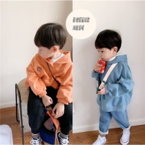 Tong Ma Boy girl pure cotton Korean version plus velvet hooded sweater Baby hooded sweater Childrens top autumn and winter clothes