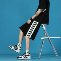 Summer shorts mens trend brand thin loose all-match casual five-point pants Korean version of the trend straight striped breasted pants