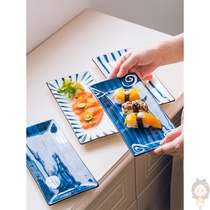 Japanese ceramic rectangular sushi plate Creative net red tableware Hand-painted steamed fish plate Household new plate dessert