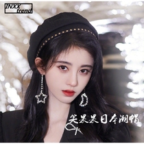 Japan Bow with Bei Jings Berehat Womens Spring Summer Thickening Warm Rivets Painter Hat Black face Little Bei Lei Hat